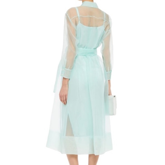 MAJE Roane sheer organza midi shirt teal sea green dress - 1 - Picture 2 of 7